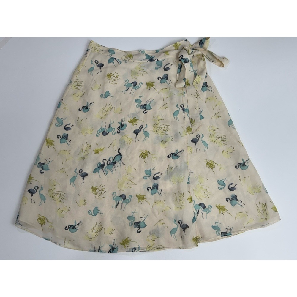 VINTAGE TOMMY BAHAMA WATERCOLOR FLAMINGO PRINT 100% SILK WRAP SKIRT Sz 4 - 6 - Picture 3 of 8